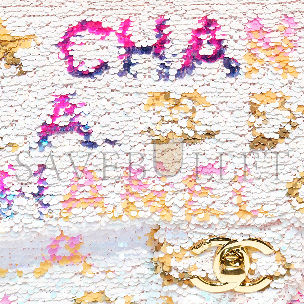 CHANEL SEQUIN LOGO CC SMALL SINGLE FLAP WHITE MULTICOLOR (20*13*6cm) 